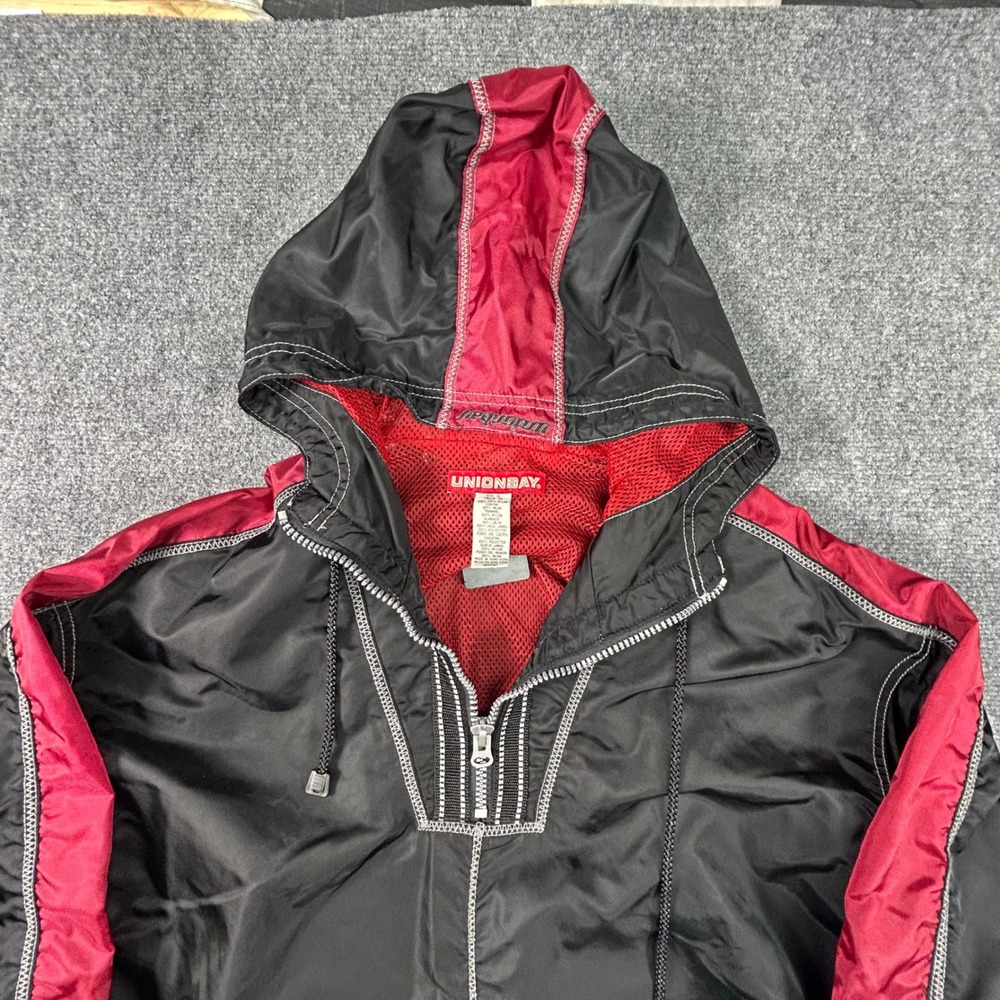 Unionbay Mens XL Vintage Windbreaker Jacket Black Red Contrast Stitch Anorak - Picture 2 of 7